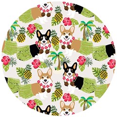 Corgis Hula Pattern Wooden Puzzle Round by Sapixe