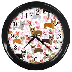 Corgis Corgi Pattern Wall Clock (black) by Sapixe