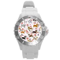 Corgis Corgi Pattern Round Plastic Sport Watch (l) by Sapixe