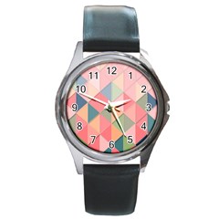 Background Geometric Triangle Round Metal Watch by Sapixe