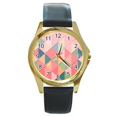 Background Geometric Triangle Round Gold Metal Watch by Sapixe