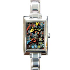 Music Pattern Rectangle Italian Charm Watch by Sapixe