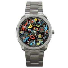 Music Pattern Sport Metal Watch by Sapixe