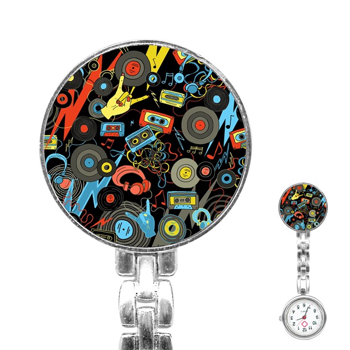 Music Pattern Stainless Steel Nurses Watch