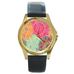 Art Abstract Pattern Round Gold Metal Watch by Sapixe