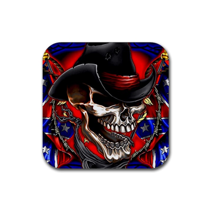 Confederate Flag Usa America United States Csa Civil War Rebel Dixie Military Poster Skull Rubber Coaster (Square) 