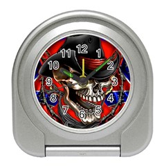 Confederate Flag Usa America United States Csa Civil War Rebel Dixie Military Poster Skull Travel Alarm Clock by Sapixe