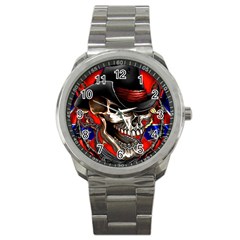 Confederate Flag Usa America United States Csa Civil War Rebel Dixie Military Poster Skull Sport Metal Watch by Sapixe