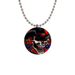 Confederate Flag Usa America United States Csa Civil War Rebel Dixie Military Poster Skull 1  Button Necklace by Sapixe