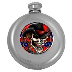 Confederate Flag Usa America United States Csa Civil War Rebel Dixie Military Poster Skull Round Hip Flask (5 Oz) by Sapixe