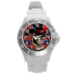 Confederate Flag Usa America United States Csa Civil War Rebel Dixie Military Poster Skull Round Plastic Sport Watch (l) by Sapixe