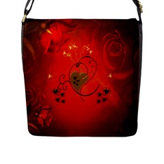 Golden Heart On Vintage Background Flap Closure Messenger Bag (l) by FantasyWorld7