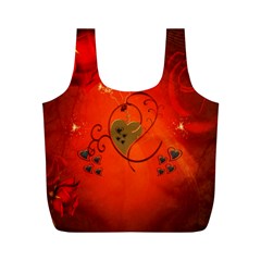 Golden Heart On Vintage Background Full Print Recycle Bag (m) by FantasyWorld7