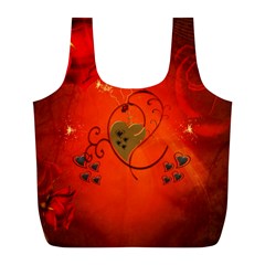 Golden Heart On Vintage Background Full Print Recycle Bag (l) by FantasyWorld7