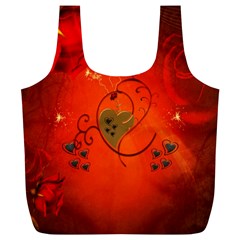 Golden Heart On Vintage Background Full Print Recycle Bag (xl) by FantasyWorld7