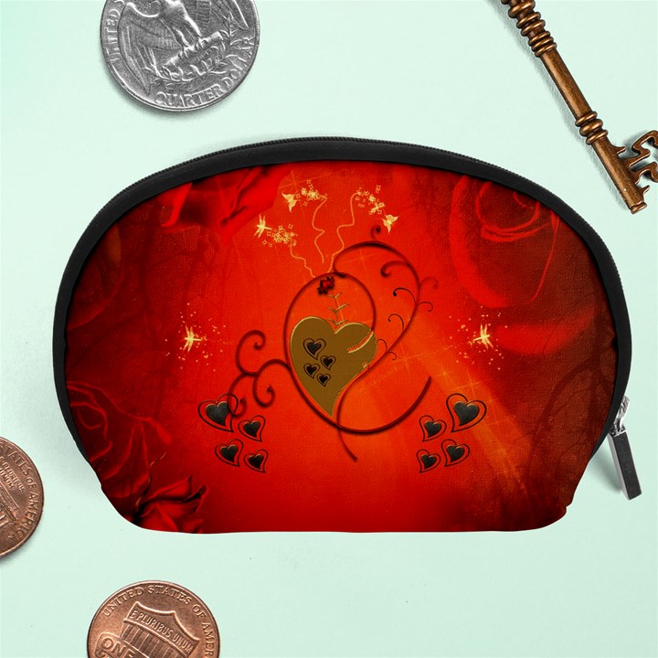 Golden Heart On Vintage Background Accessory Pouch (Large)