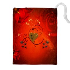 Golden Heart On Vintage Background Drawstring Pouch (5xl)