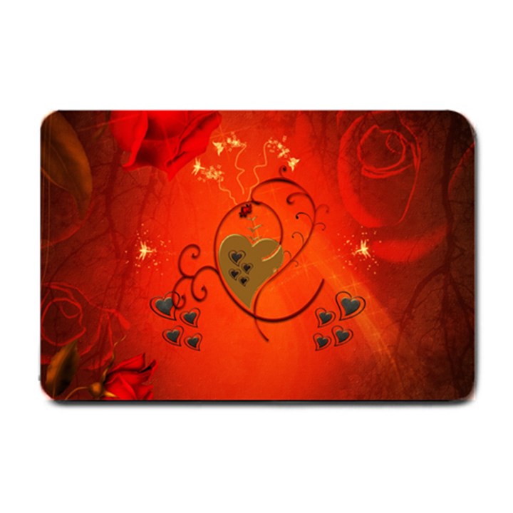 Golden Heart On Vintage Background Small Doormat 