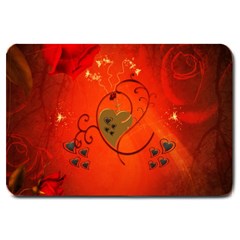 Golden Heart On Vintage Background Large Doormat  by FantasyWorld7