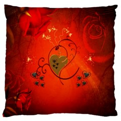 Golden Heart On Vintage Background Large Cushion Case (two Sides) by FantasyWorld7