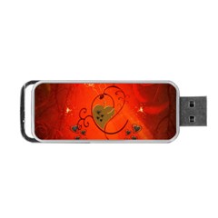 Golden Heart On Vintage Background Portable Usb Flash (two Sides) by FantasyWorld7