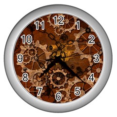 Steampunk Patter With Gears Wall Clock (silver) by FantasyWorld7