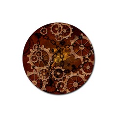 Steampunk Patter With Gears Rubber Round Coaster (4 Pack)  by FantasyWorld7