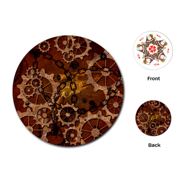 Steampunk Patter With Gears Playing Cards Single Design (Round)