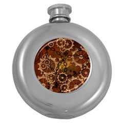 Steampunk Patter With Gears Round Hip Flask (5 Oz) by FantasyWorld7