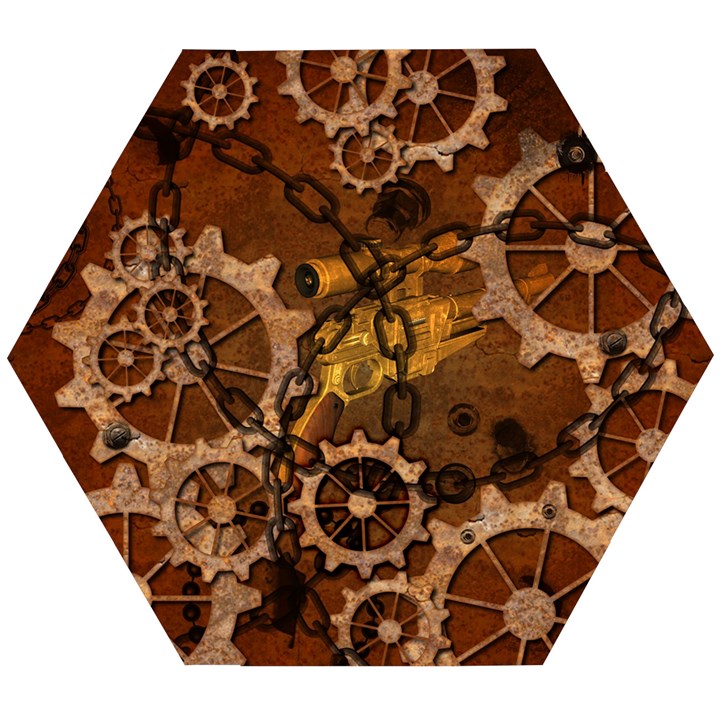 Steampunk Patter With Gears Wooden Puzzle Hexagon