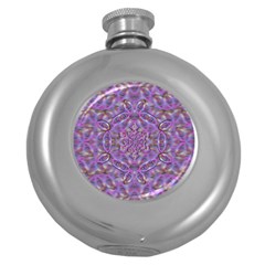 Skyscape In Rainbows And A Flower Star So Bright Round Hip Flask (5 Oz) by pepitasart