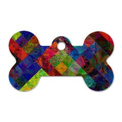 Abstract Colored Grunge Pattern Dog Tag Bone (one Side)