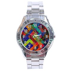 Abstract Colored Grunge Pattern Stainless Steel Analogue Watch by fashionpod