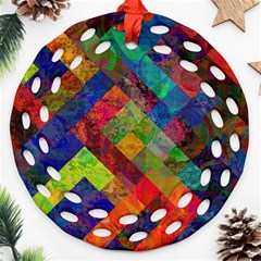 Abstract Colored Grunge Pattern Round Filigree Ornament (two Sides)