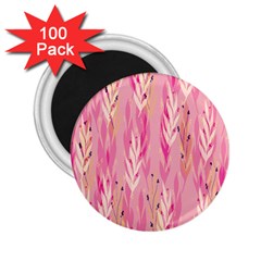 Pink Leaf Pattern 2 25  Magnets (100 Pack)  by designsbymallika