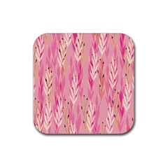 Pink Leaf Pattern Rubber Coaster (square)  by designsbymallika