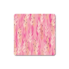 Pink Leaf Pattern Square Magnet