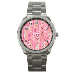 Pink Leaf Pattern Sport Metal Watch