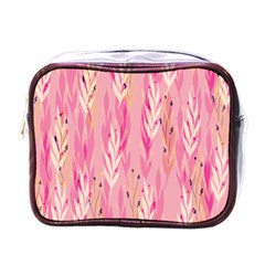 Pink Leaf Pattern Mini Toiletries Bag (one Side) by designsbymallika