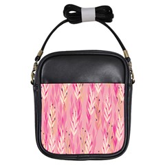 Pink Leaf Pattern Girls Sling Bag