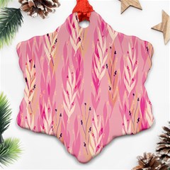 Pink Leaf Pattern Snowflake Ornament (two Sides) by designsbymallika