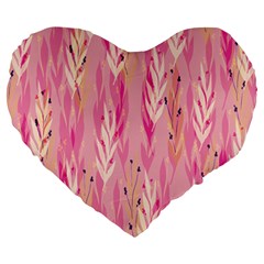 Pink Leaf Pattern Large 19  Premium Heart Shape Cushions