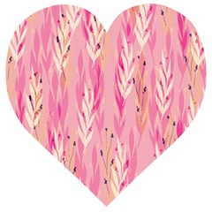 Pink Leaf Pattern Wooden Puzzle Heart