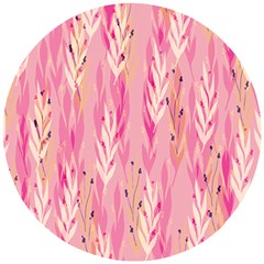 Pink Leaf Pattern Wooden Puzzle Round