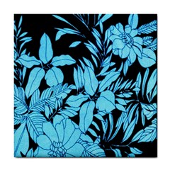 Blue Winter Tropical Floral Watercolor Tile Coaster