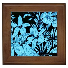 Blue Winter Tropical Floral Watercolor Framed Tile