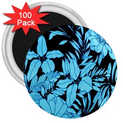 Blue Winter Tropical Floral Watercolor 3  Magnets (100 Pack)