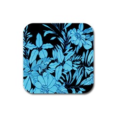 Blue Winter Tropical Floral Watercolor Rubber Square Coaster (4 Pack) 