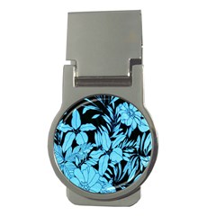 Blue Winter Tropical Floral Watercolor Money Clips (round) 