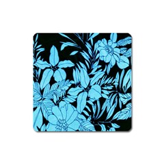 Blue Winter Tropical Floral Watercolor Square Magnet